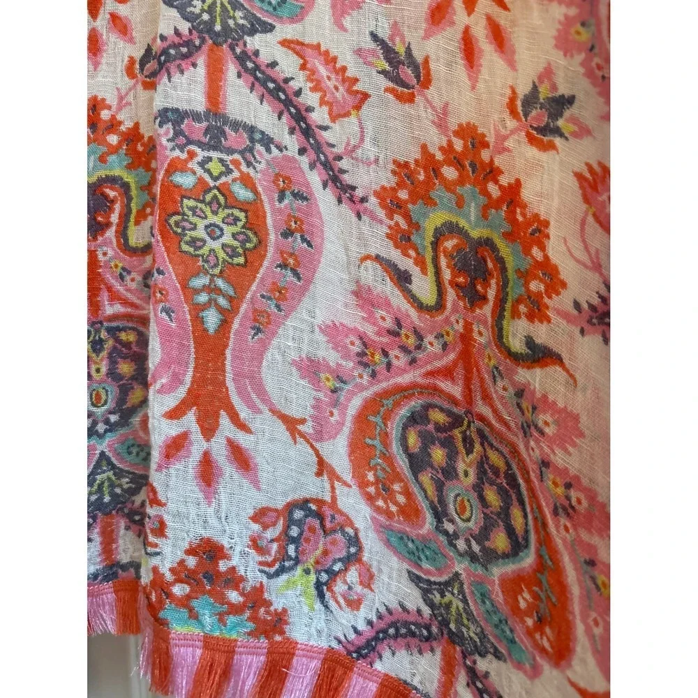 Spartina Linen Blend  Gauze Kimono Duster Cover-Up Fringe One Size Boho Coastal